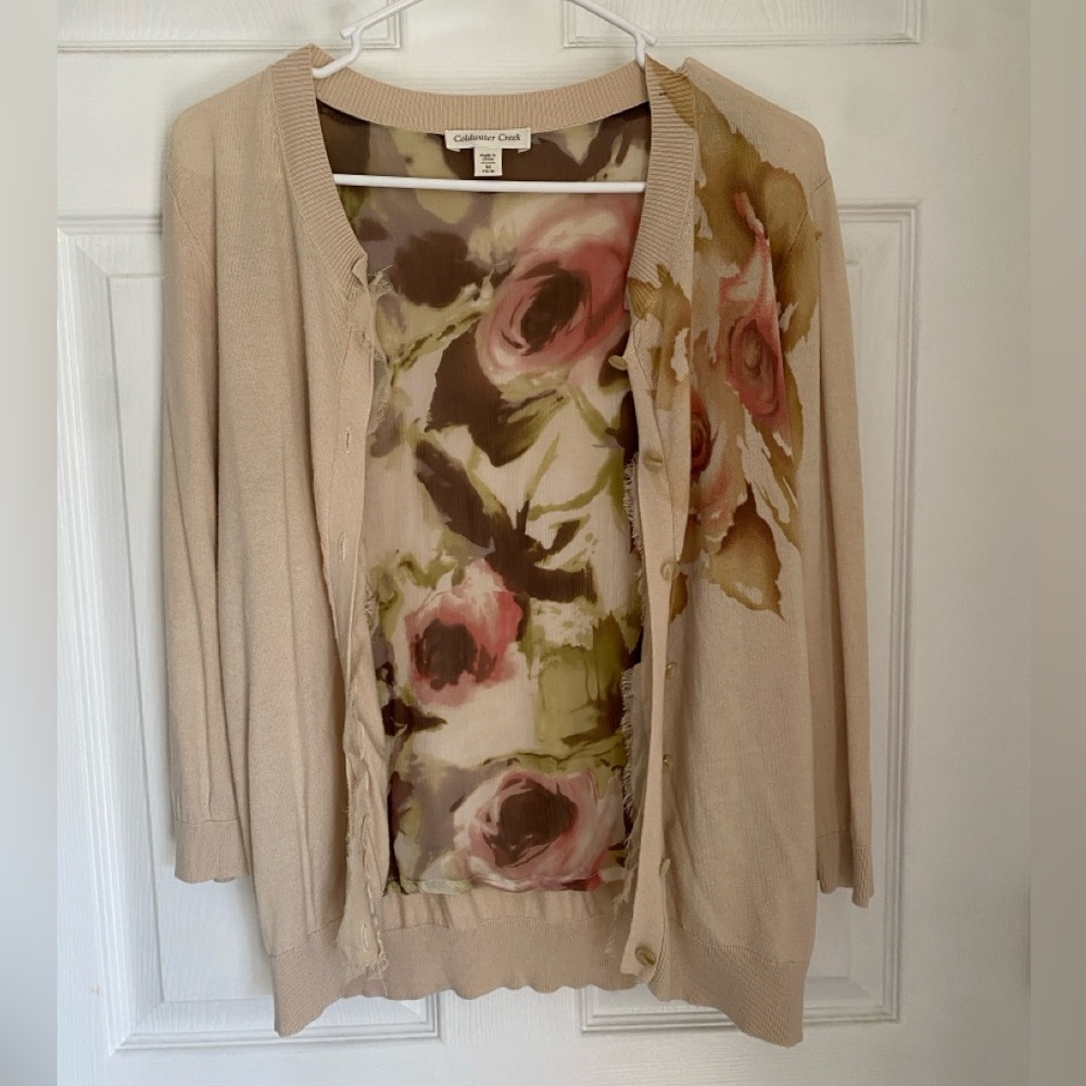 Coldwater Creek 3/4 Sleeves Floral Cardigan Womens Size M